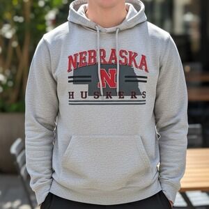 Colosseum Nebraska Huskers Hoodie Mens Heather Grey NCAA Pullover Sweatshirt